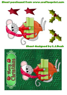 Cute Christmas Mouse with Presents and Holly