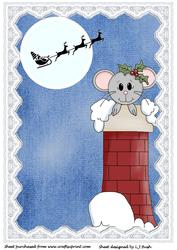 Cute Xmas Mouse in Chimney with Santa