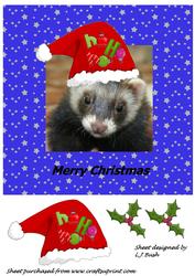 Pretty Ferret in Santa Hat 8 x 8 Card Front