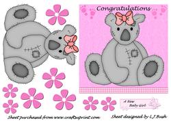 Sweet Teddybear New Baby Girl Cardfront