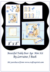 Beautiful 8 x 8 Teddy Bear card mini kit with Age tags 1-5 included