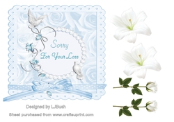 Beautiful pale blue doves and Lily Sympathy card front