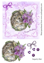 pretty lilac hedgehog 7 x 7 Birthday quick card front