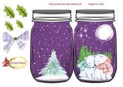 Beautiful little polar bears in mason jar shaped card
