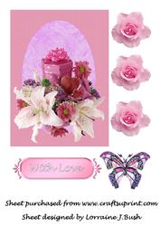 Beautiful Flowers Cardfront with Stained Glass Butterfly