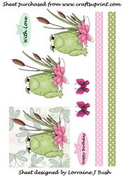 Hoppy Birthday Cute Frog Cardfront with Pink Embellishments