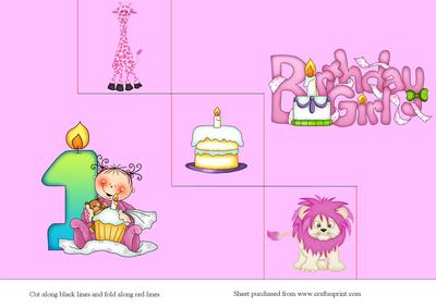 Girls 1st Birthday Tri Fold Steps Card