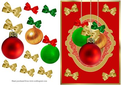 Christmas Baubles Decoupage Quick Card Front