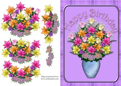Floral Happy Birthday Decoupage Quick Card Front