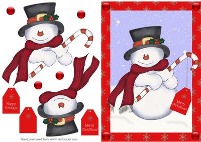 Candy Cane Snowman Decoupage Quick Card Front