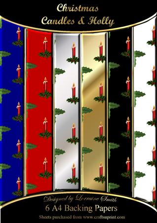 Christmas Candle & Holly A4 Background Papers