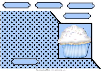 Blue Cup Cake Cut and Fold Corner Card