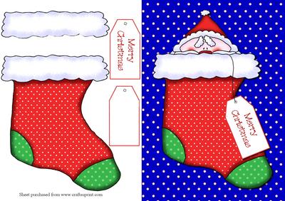 Santa in Stocking Decoupage Quick Card Front