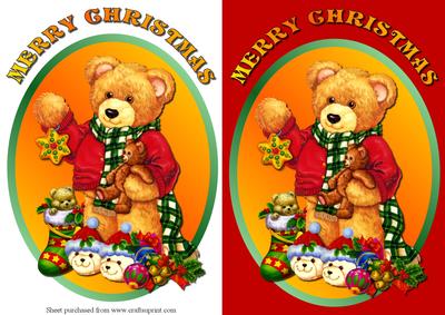 Christmas Teddy Decoupage Quick Card Front