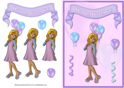 Girls Birthday Quick Decoupage Card Front