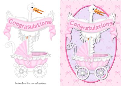 Baby Girl Congratulations Quick Decoupage Card Front