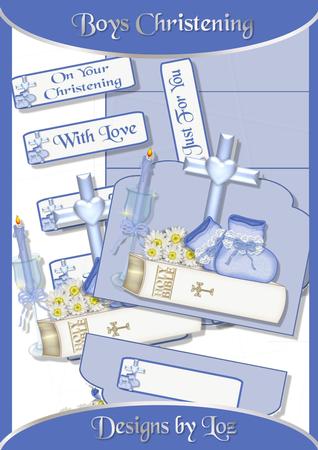Boys Christening Easel Card with Decoupage