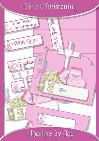 Girls Christening Easel Card with Decoupage