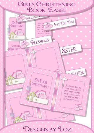 Girls Christening Book Easel Card with Decoupage