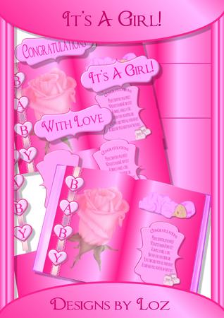 It's a Girl! Easel Book Card with Decoupage
