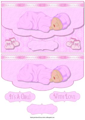 Baby Girl Envelope Quick Card Front with Decoupage