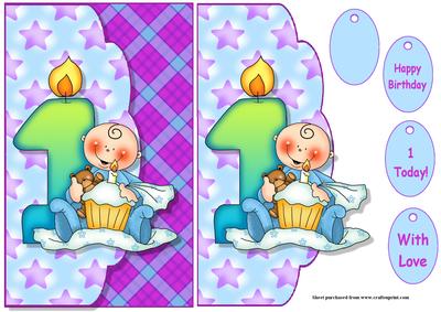 Birthday Boy Age 1 Envelope Quick Card Front with Decoupage