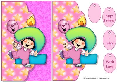 Birthday Girl Age 2 Envelope Quick Card Front with Decoupage