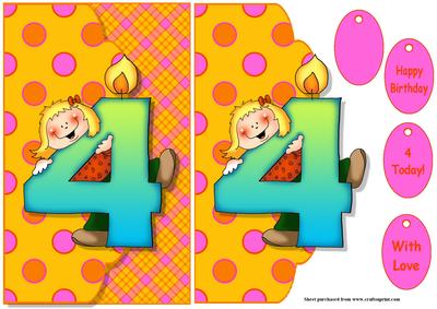Birthday Girl Age 4 Envelope Quick Card Front with Decoupage