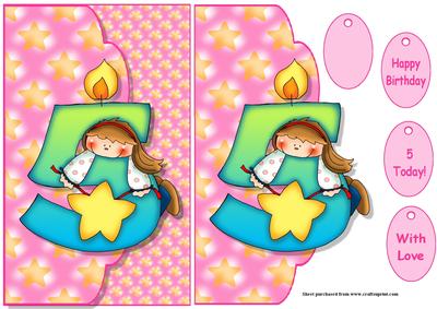 Birthday Girl Age 5 Envelope Quick Card Front with Decoupage