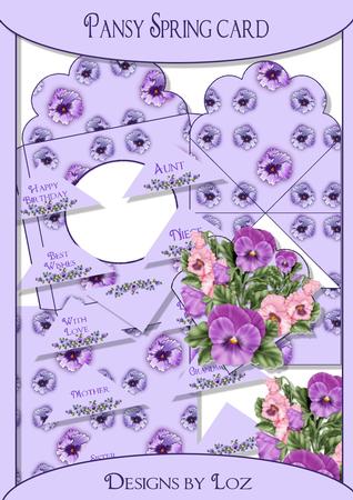 Beautiful Pansy Spring Card Kit with Decoupage