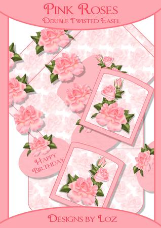Pink Roses Double Twisted Easel Card with Decoupage