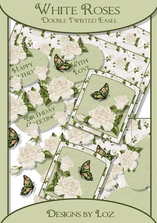 White Roses Double Twisted Easel Card with Decoupage