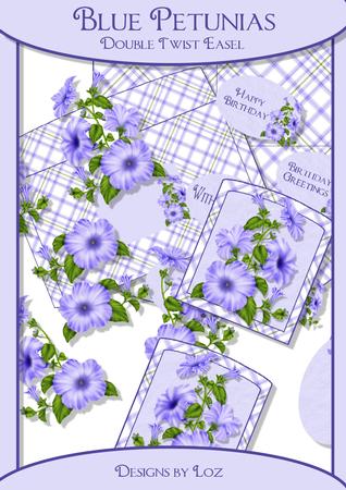Blue Petunias Double Twisted Easel Card with Decoupage