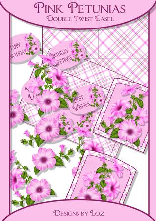 Pink Petunias Double Twisted Easel Card with Decoupage