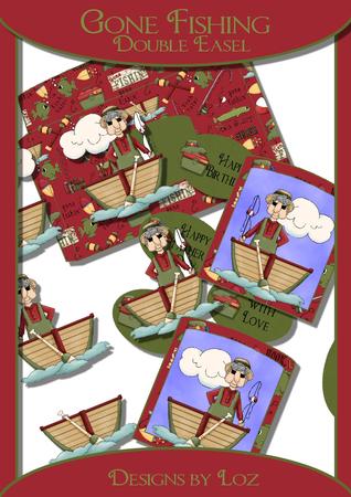 Gone Fishing Double Twisted Easel Card with Decoupage