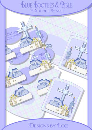 Blue Bible & Bootees Double Twist Easel Card with Decoupage