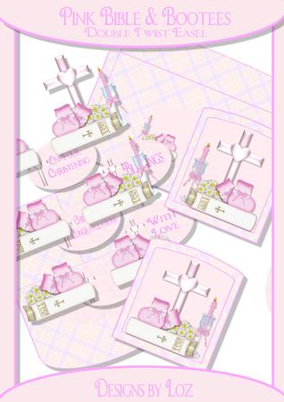 Pink Bible & Bootees Double Twist Easel Card with Decoupage
