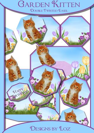 Garden Kitten Double Twisted Easel Card with Decoupage