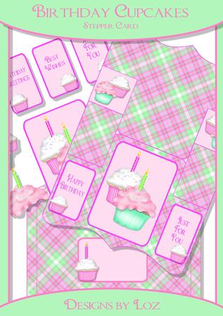 Birthday Cupcakes Stepper Card with Decoupage