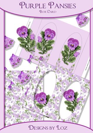 Purple Pansies 3D Box Card Kit with Decoupage