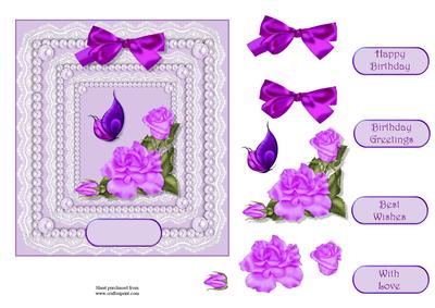 Purple Roses Quick Card Front with Decoupage