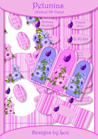 Pretty Petunias 3D Triple Arched Easel Card with Decoupage