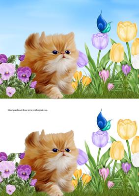 Kitten in the Garden Quick Card with Decoupage