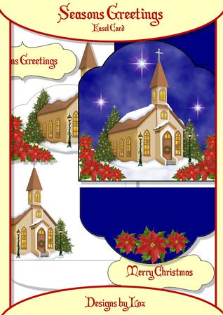 Christmas Church Scene 3D Easel Card with Decoupage