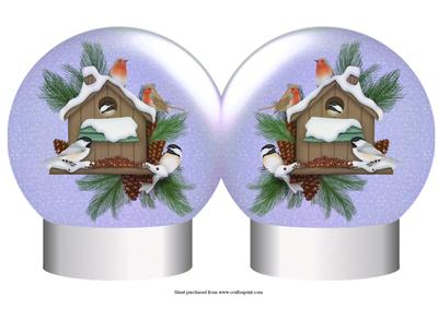Christmas Birds Snow Globe Shaped Card