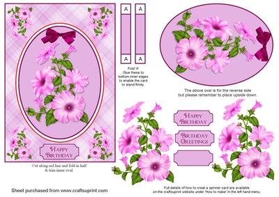 Pink Petunias Spinner Card with Decoupage