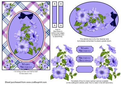 Blue Petunias Spinner Card with Decoupage