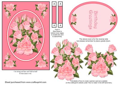 Pink Roses Spinner Card with Decoupage