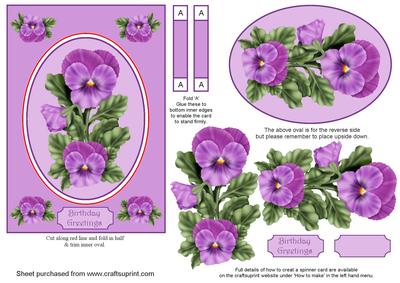 Purple Pansies Spinner Card with Decoupage