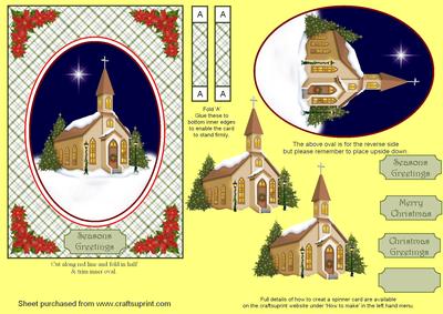 Christmas Church Spinner Card with Decoupage